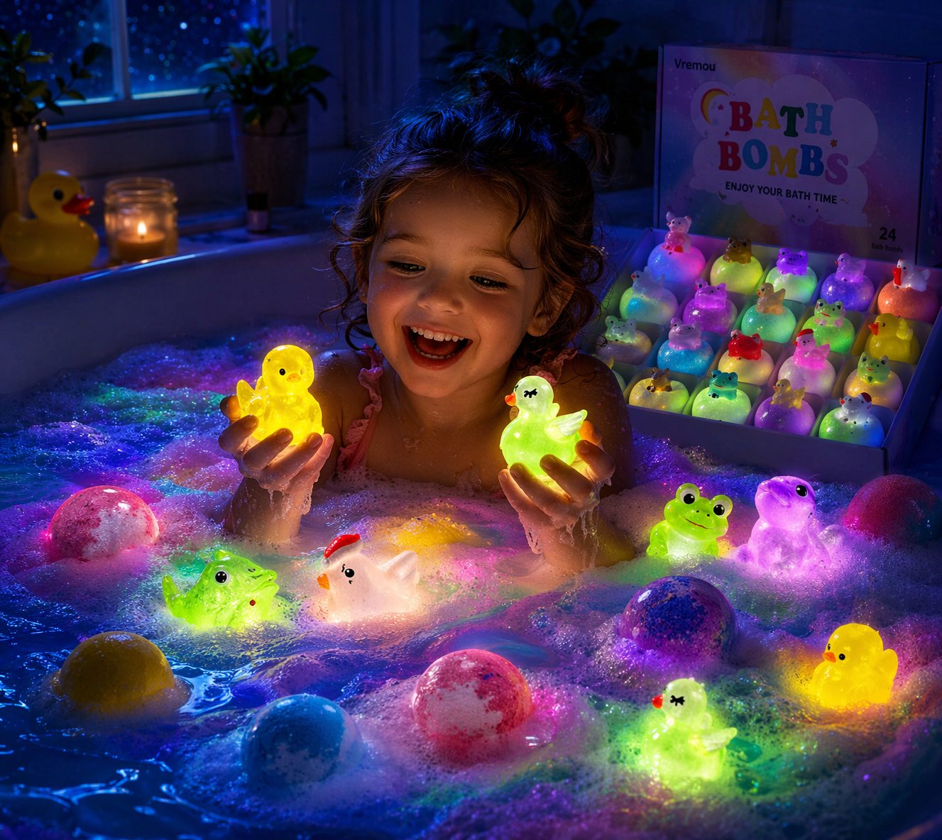 Glow & Surprise Bath Bombs Pack, 24 Fizzy Bombs with Light-Up Toys