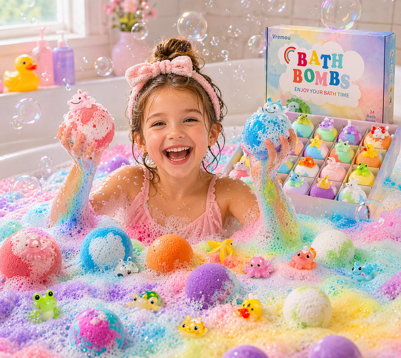Glow & Surprise Bath Bombs Pack, 24 Fizzy Bombs with Light-Up Toys